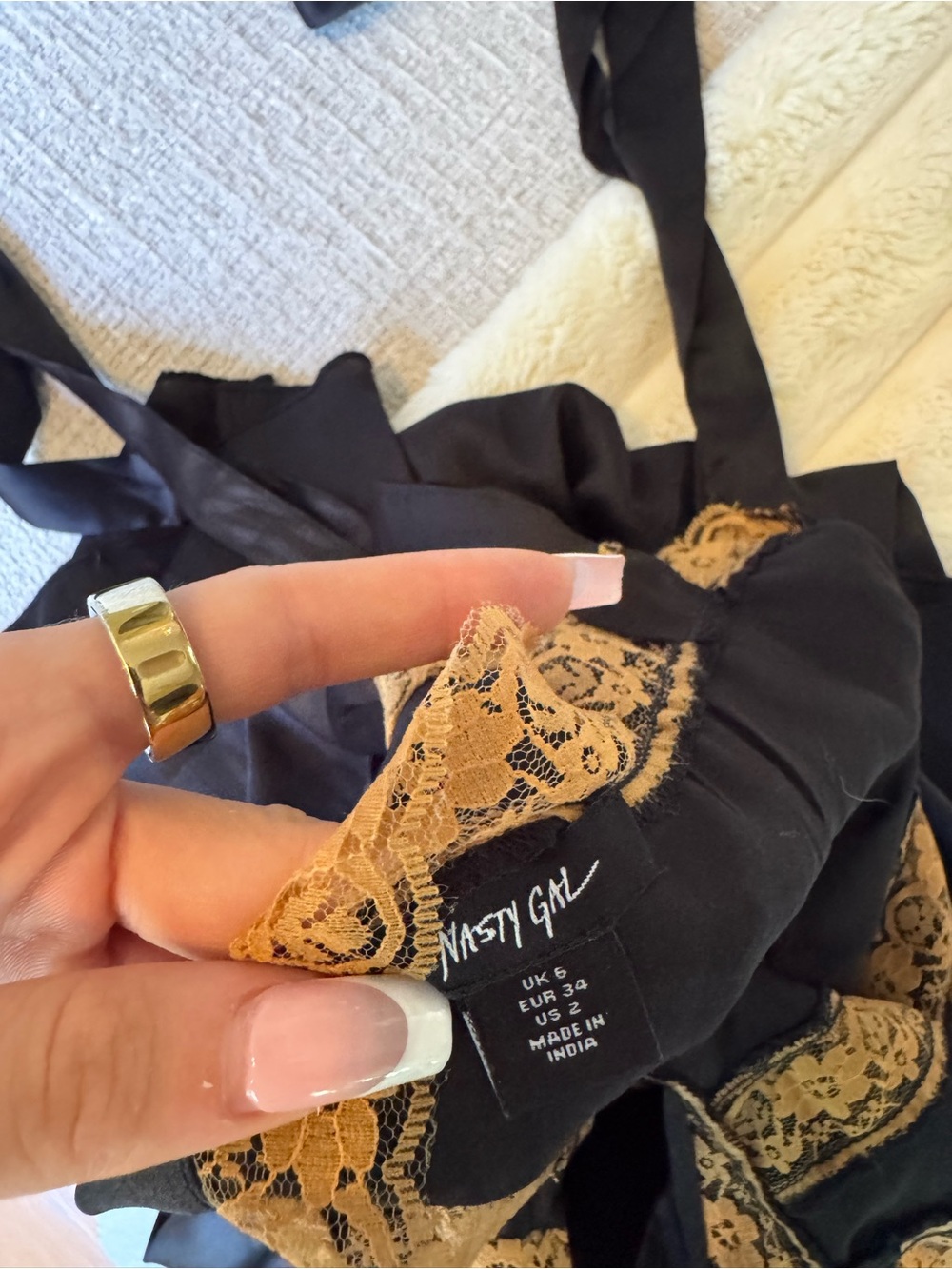 Nasty gal black satin lace trim tie strap mini dress - Picture 7 of 7